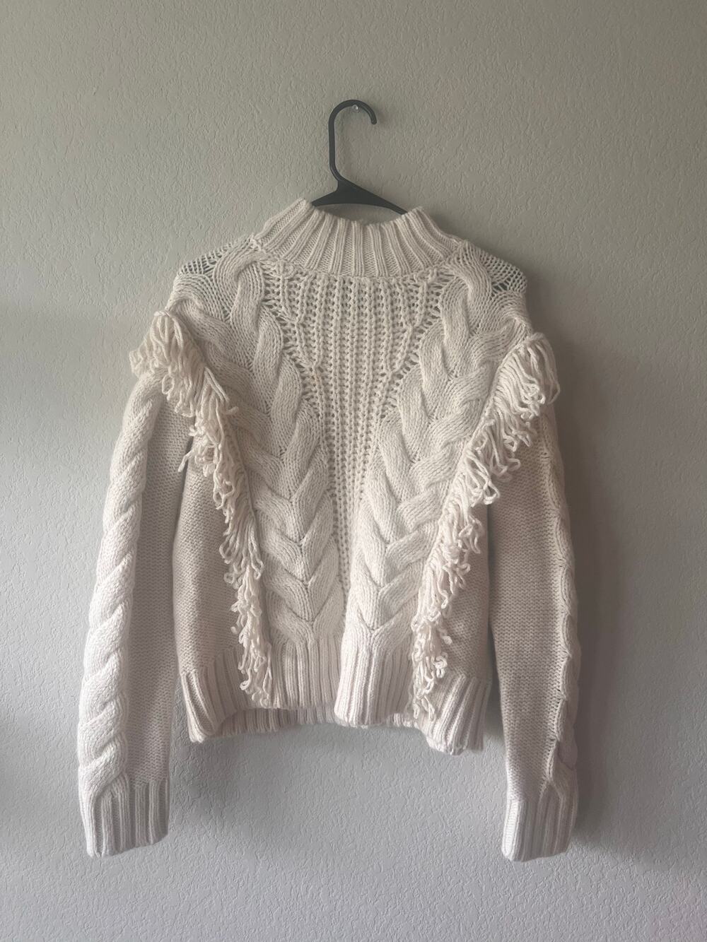 Sanctuary Crafted Fringe Chunky Cable Knit Sweater Cream